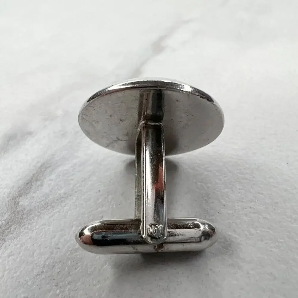 Vintage Silver Tone Blue Rhinestone Round Single Cufflink